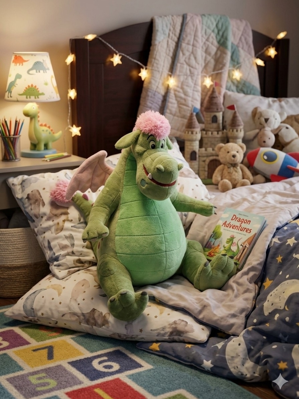 Disney Petes Dragon "Elliot" Green Plush Dragon with Pink Accent